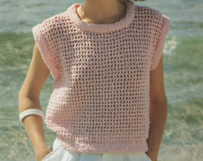 Womens Top Crochet Pattern PDF with Knitted Borders, Ladies 32, 34, 36, 38 and 40 inch bust, Summer Sweater, Vintage Patterns for Women