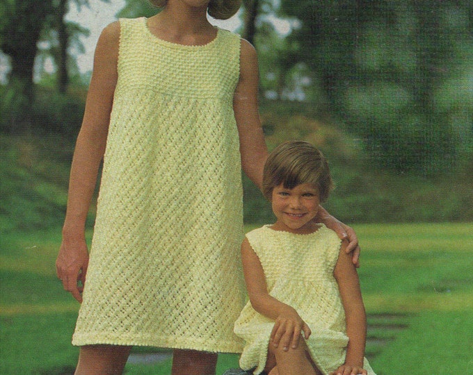 Womens Dress Knitting Pattern PDF Ladies 32, 34 and 36 inch bust and Girls Dress Knitting Pattern 22, 24 and 26 inch chest, pdf Download