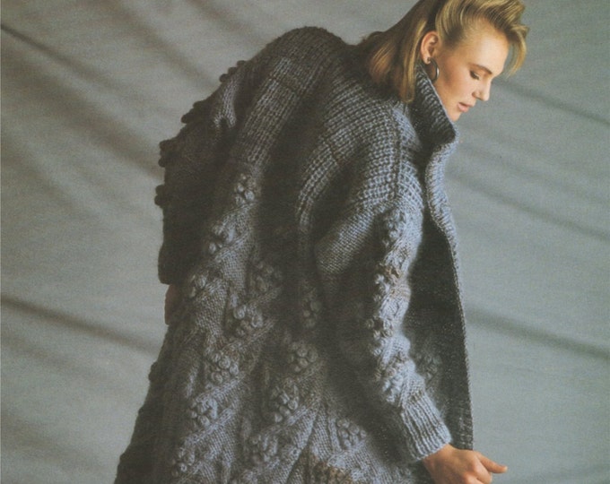 Womens Coat Knitting Pattern PDF Ladies 32 - 34 and 36 - 38 inch chest, Patterned Coat, Vintage Knitting Patterns for Women, pdf Download