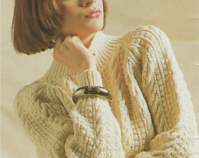 Womens Aran Jacket Knitting Pattern PDF Ladies 30, 32, 34, 36 & 38 inch bust, Cable, Long Line Cardigan, Vintage Knitting Patterns for Women