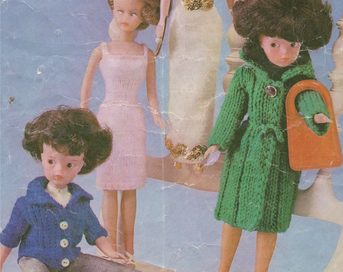 Dolls Clothes Knitting Pattern PDF for 11 - 12 inch Doll, Sindy, Barbie, Fashion Dolls Outfit Pattern, Evening Dress, Coat, Jacket, Download