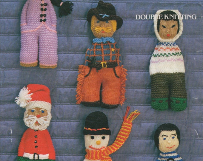 Soft Toys Knitting Pattern PDF Knitted Dolls Chinaman, Santa, Footballer, Cowboy, Eskimo, Snowman, Vintage Toy Knitting Patterns, Download