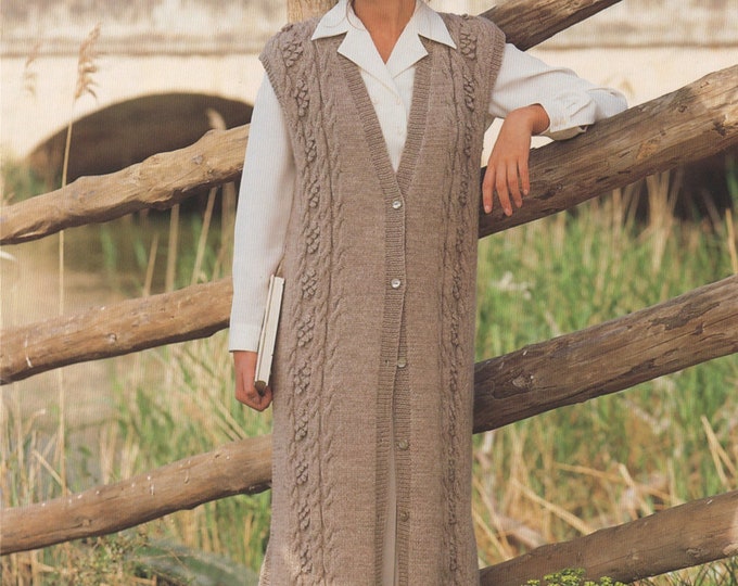 Womens Long Waistcoat Knitting Pattern PDF Ladies 28, 30, 32, 34, 36 and 38 inch bust, Sleeveless Duster Coat, Knitting Patterns for Women