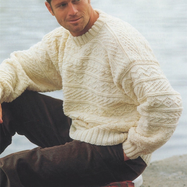 Mens and Boys Aran Sweater Knitting Pattern PDF 26, 28 - 30, 32 - 34, 36, 38 - 40, 42 - 44 and 46 - 48 inch chest, Aran Jumper, pdf Download