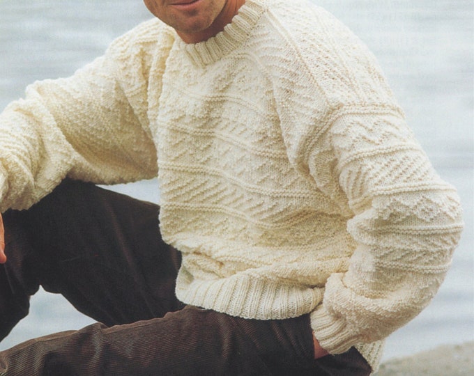 Mens and Boys Aran Sweater Knitting Pattern PDF 26, 28 - 30, 32 - 34, 36, 38 - 40, 42 - 44 and 46 - 48 inch chest, Aran Jumper, pdf Download