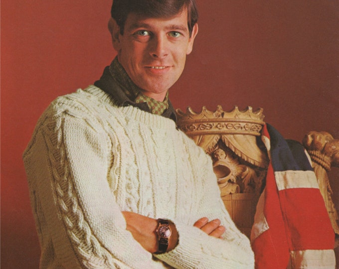 Mens Aran Sweater Knitting Pattern PDF Mans 38, 40 and 42 inch chest, Cable Jumper, Vintage Knitting Patterns for Men, e-patterns Download