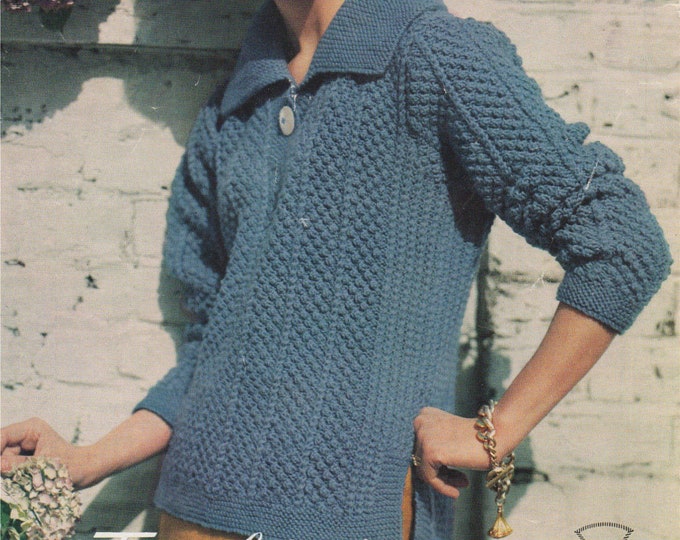 Womens Sweater Knitting Pattern PDF Ladies 36 - 38 inch chest, Patterned Jumper, Vintage Knitting Patterns for Women, epattern Download