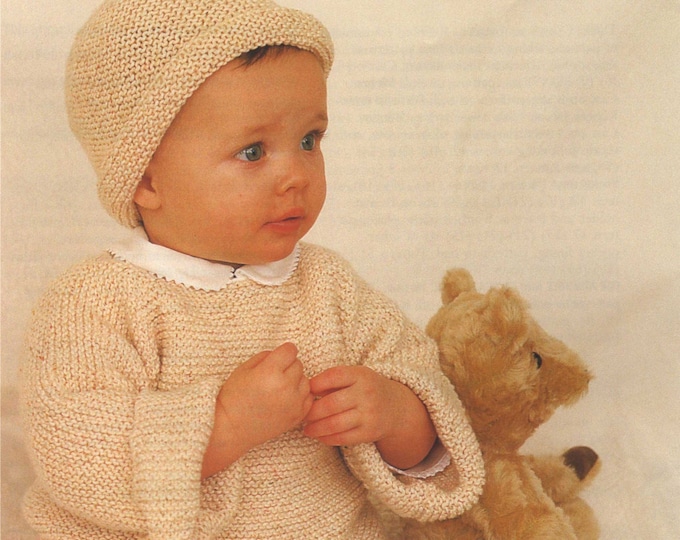 Baby Sweater, Hat and Bootees PDF Knitting Pattern : Boy or Girl 18, 20 & 22 inch chest . Garter Stitch . Jumper . Beanie Hat . pdf Download