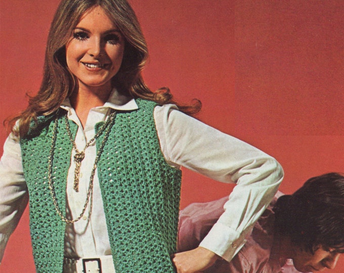 Printable Waistcoat Crochet Pattern PDF Ladies 34 - 39 inch bust, Vintage Crochet Patterns for Women, e-pattern Download