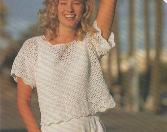 Printable Top Crochet Pattern PDF Ladies 30 - 32, 34 - 36, 38 - 40 and 42 - 44 inch bust, Short Sleeved, Summer Crochet Patterns for Women