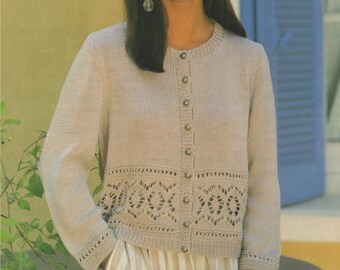 Womens Cardigan Knitting Pattern PDF Ladies 32 - 36 and 38 - 42 inch bust, Lace Stitch Detail, Vintage Knitting Patterns for Women