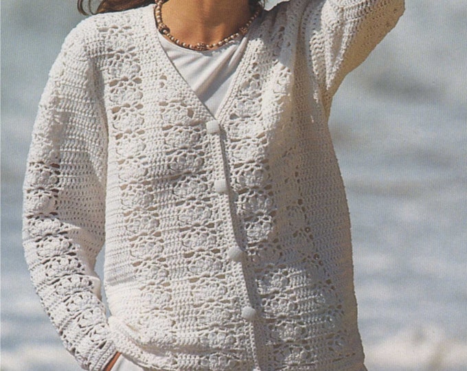 Womens Cardigan Crochet Pattern PDF Ladies 28 - 30, 32 - 34, 36 - 38 and 40 - 42 inch bust, Crochet Patterns for Women, e-pattern Download