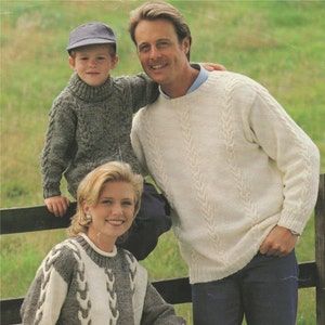 Sweater Knitting Pattern PDF Mens, Womens, Boys and Girls 24, 26, 28, 30, 32, 34, 36, 38, 40 and 42 inch chest, Family Jumper, Download