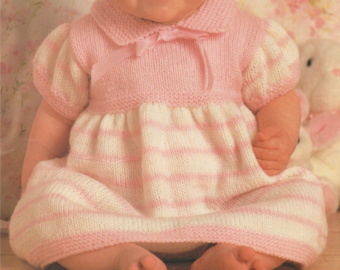 Baby Girls Dress Knitting Pattern PDF Babies 16, 18, 20 and 22 inch chest, Vintage Knitting Patterns for Babies, e-pattern Download