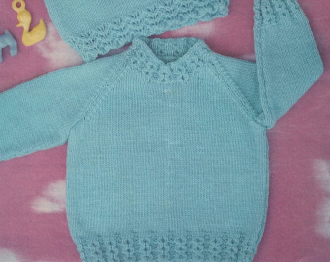 Baby Sweater PDF Knitting Pattern . 2 Designs . Babies Boy or Girl 16, 18, 20 and 22 inch chest . Babys Jumper . Digital Download