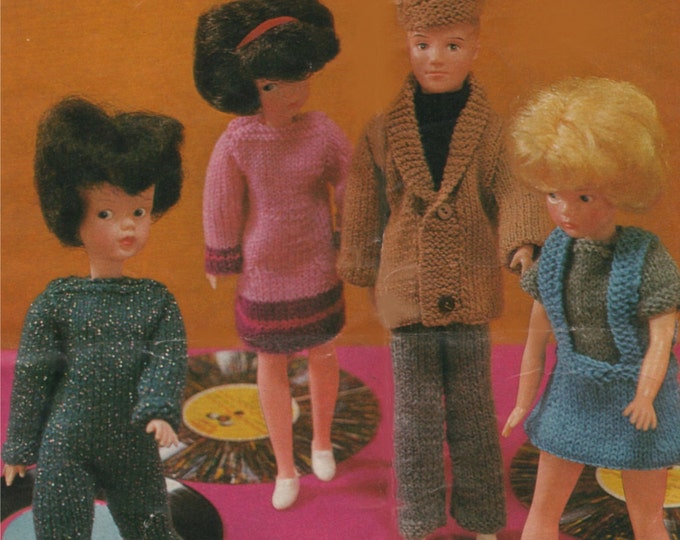 Dolls Clothes Knitting Pattern PDF for 11 - 12 inch doll, Sindy and Paul, Barbie and Ken, Fashion Dolls, Vintage Knitting Patterns for Dolls