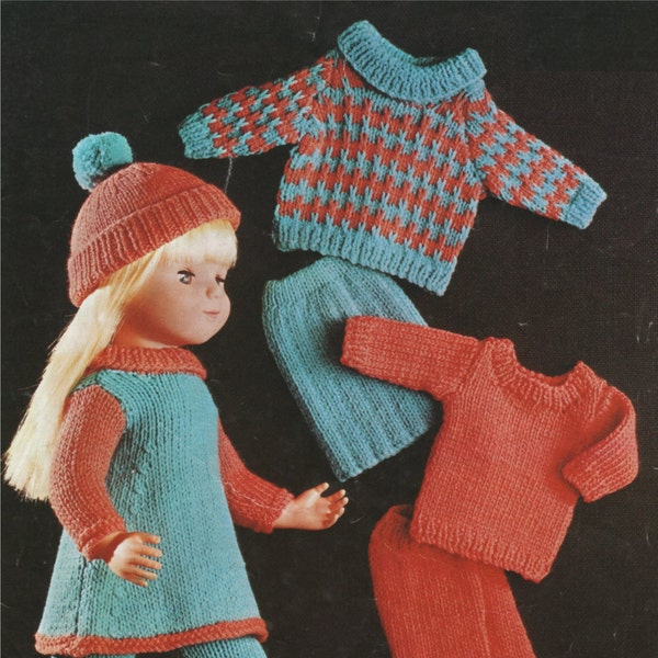 Dolls Clothes Knitting Pattern PDF for 16, 18 and 20 inch Doll, Dolls Wardrobe, Dolls Outfit Pattern, Vintage Knitting Patterns for Dolls