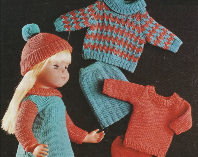 Dolls Clothes Knitting Pattern PDF for 16, 18 and 20 inch Doll, Dolls Wardrobe, Dolls Outfit Pattern, Vintage Knitting Patterns for Dolls