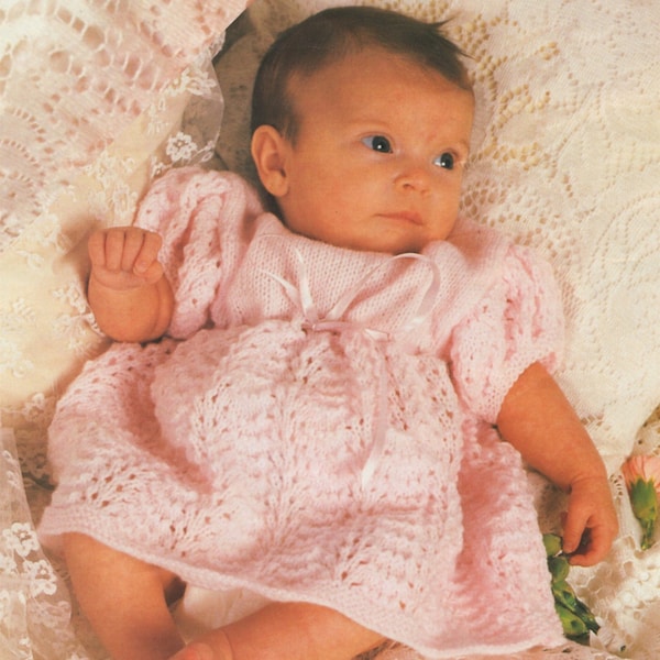 Premature Baby Girl Dress Knitting Pattern PDF : Babies 14, 16 and 18 inch chest . DK . Baby Knitting Patterns . e-pattern Download