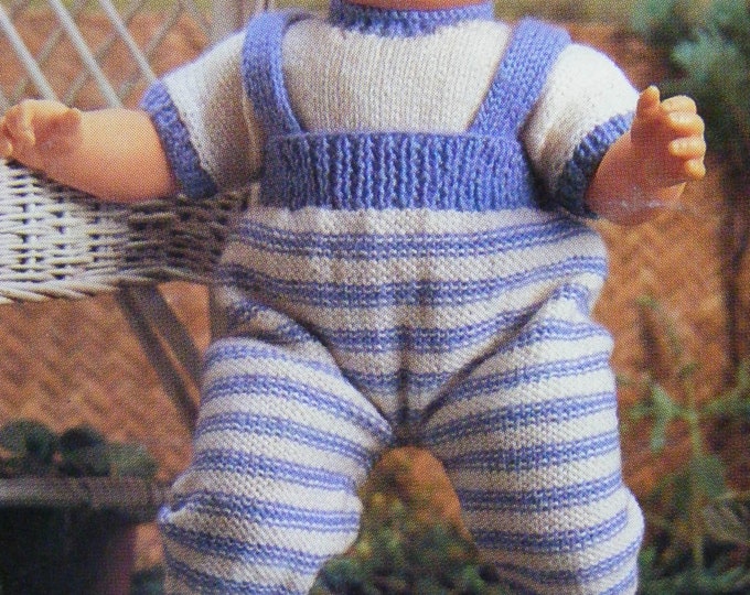 Dolls Clothes Knitting Pattern PDF for 16, 20 and 24 inch Doll, Dolls Outfit Pattern T-shirt Sweater, Pinafore Dress and Dungarees, Download