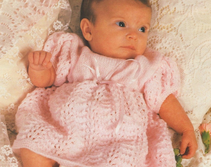 Premature Baby Girl Dress Knitting Pattern PDF : Babies 14, 16 and 18 inch chest . DK . Baby Knitting Patterns . e-pattern Download