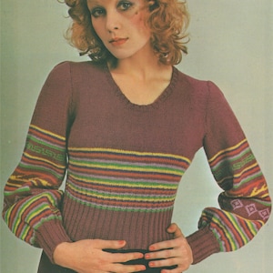 Womens Sweater Knitting Pattern PDF Ladies 30, 32, 34, 36 & 38 inch chest, Stripy and Fair Isle Jumper, Vintage Knitting Patterns for Women