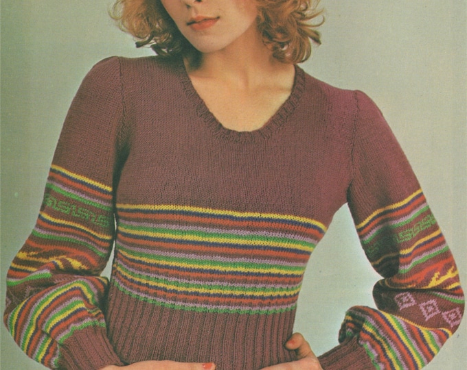 Womens Sweater Knitting Pattern PDF Ladies 30, 32, 34, 36 & 38 inch chest, Stripy and Fair Isle Jumper, Vintage Knitting Patterns for Women