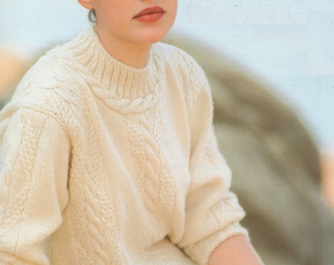 Womens Aran Sweater Knitting Pattern PDF Ladies 32 - 34, 36 - 38, 40 - 42 inch chest, Cable Patterned Jumper, Vintage Aran Knitting Patterns