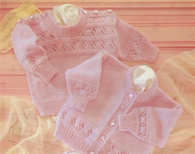 Babies Sweater and Cardigan Knitting Pattern PDF Baby Boys or Girls 16, 18, 20 and 22 inch chest, Jumper, V - Neck and Round Neck Cardigan