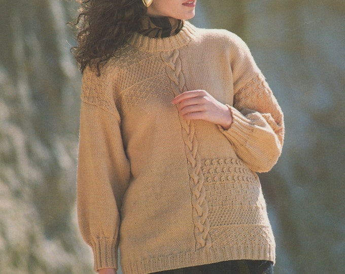 Womens Sweater Knitting Pattern PDF Ladies 32, 34, 36, 38 and 40 inch bust, Patterned Jumper, Vintage Knitting Patterns for Women, Download