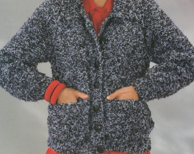 Womens Jacket Knitting Pattern PDF Ladies 32, 34, 36, 38, 40 and 42 inch bust, Cardigan with Pockets, Vintage Knitting Patterns for Women