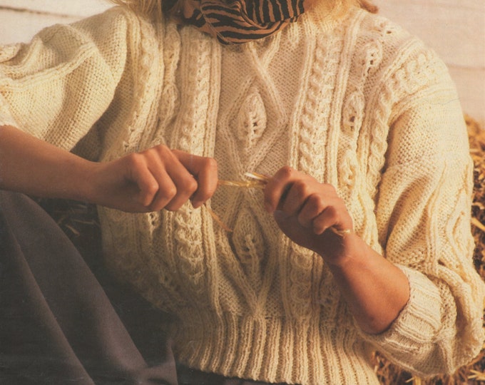 Womens Aran Sweater Knitting Pattern PDF Ladies 32, 34, 36, 38 and 40 inch chest, Jumper, Vintage Knitting Patterns for Women, e-patterns