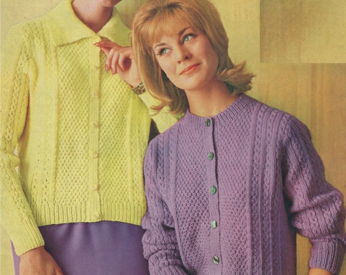 Womens Cardigan Knitting Pattern PDF Ladies 32, 34, 36, 38 and 40 inch bust, Cardigan with Round Neck or Collar, Knitting Patterns for Women