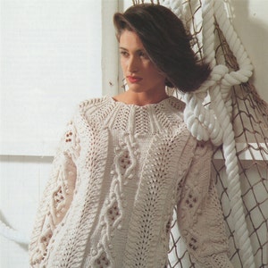 Ladies Aran Sweater Knitting Pattern PDF Womens 32 - 34, 36 - 38 and 40 - 42 inch bust, Cable, Lace, Bobbles, Vintage Aran Knitting Patterns