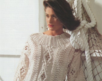 Ladies Aran Sweater Knitting Pattern PDF Womens 32 - 34, 36 - 38 and 40 - 42 inch bust, Cable, Lace, Bobbles, Vintage Aran Knitting Patterns