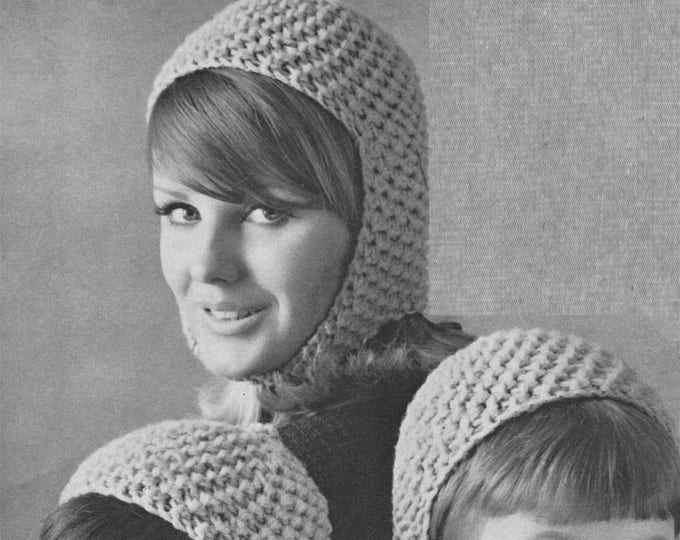 Hat Knitting Pattern PDF Scooter Style Helmet, Womens, Boys and Girls Winter Accessories, Childrens 3 - 6 and 7 - 10 years, pdf Download