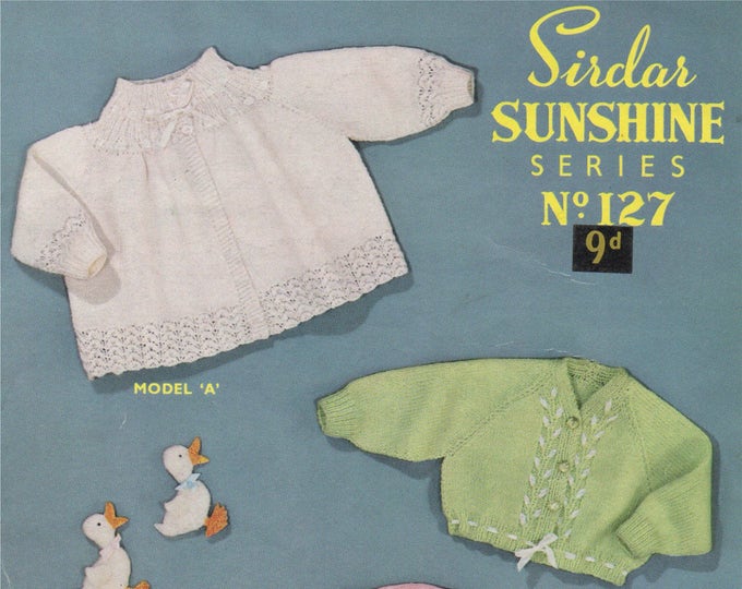 Babies Matinee Coat and Cardigan Knitting Pattern PDF Baby Girls 19 inch chest, Vintage Knitting Patterns for Babies, e-pattern Download