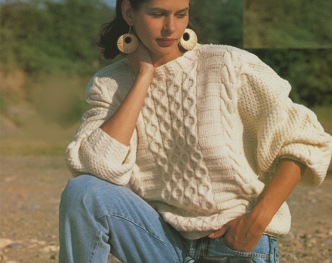 Womens Sweater Knitting Pattern PDF Ladies 33 - 34 and 38 - 39 inch bust, Patterned Jumper, Vintage Knitting Patterns for Women, e-patterns