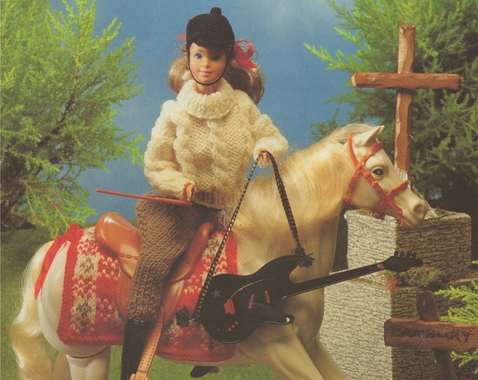 Dolls Clothes Knitting Pattern PDF Horse Riding Outfit for 11 inch Doll, Barbie, Sindy, Fashion Dolls, Vintage Knitting Patterns for Dolls