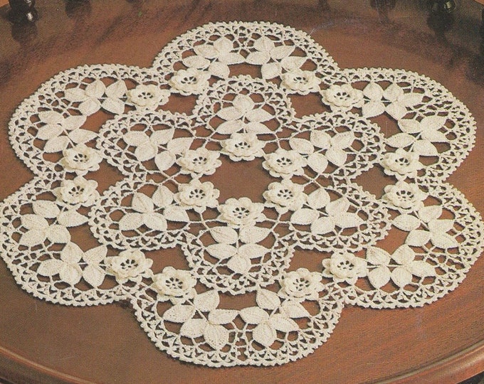 Rose Doily Irish Crochet Pattern PDF, Floral Placemat, Table Mat, Vintage Crochet Patterns for the Home, e-pattern Digital Download