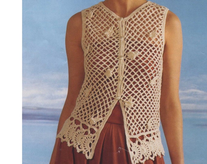 Womens Top Crochet Pattern PDF Ladies 30, 32, 34, 36 and 38 inch bust, Waistcoat, Vintage Crochet Patterns for Women, epattern Download