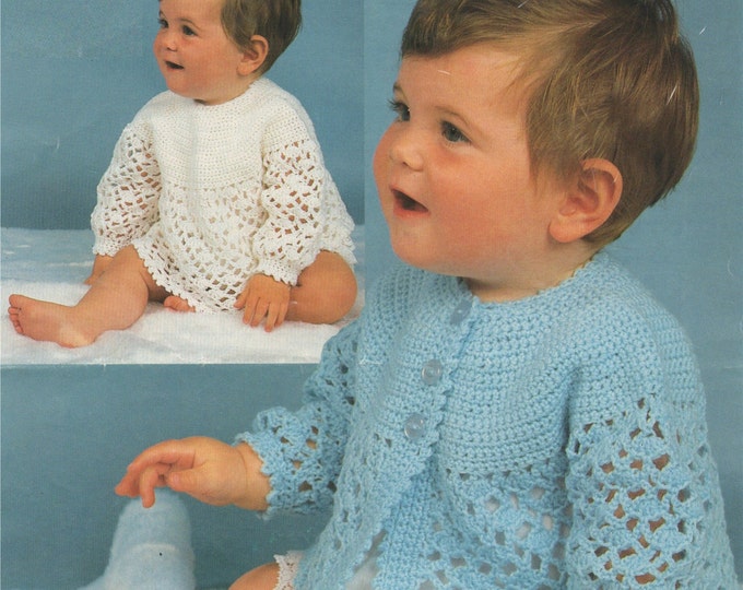 Baby Girls Angel Top Dress and Jacket Crochet PatternPDF Babies 14, 16 and 18 inch chest, Cardigan, Vintage Crochet Patterns for Babies