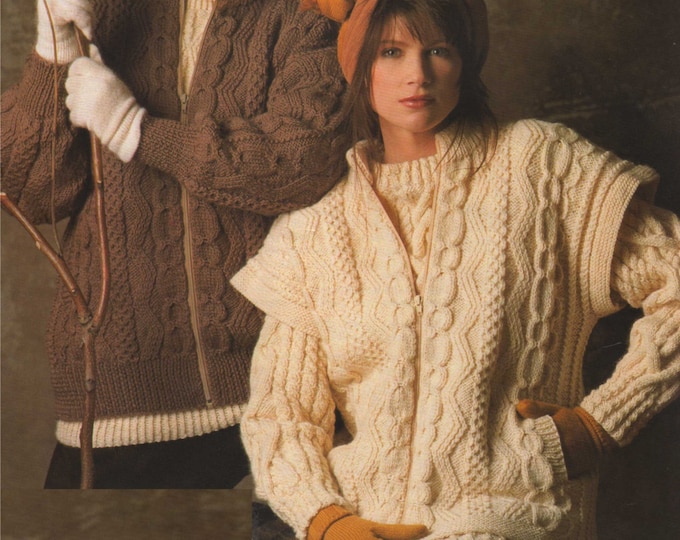 Womens Aran Zip Jacket and Gilet Knitting Pattern PDF Ladies 30 - 32, 34 - 36, 38 - 40 & 42 - 44 inch bust, Aran Knitting Patterns for Women