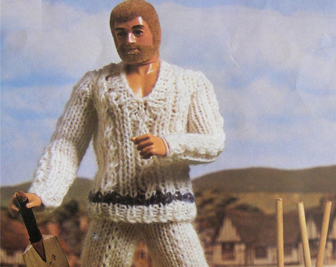 Action Man Cricket Outfit Knitting Pattern PDF for 11 - 12 inch Boys Doll, MAM, VAM, Action Man Doll, Vintage Knitting Patterns for Dolls