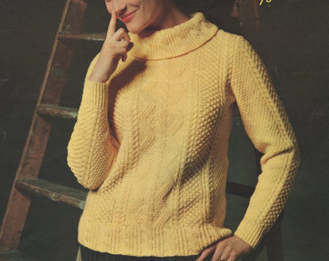 Womens Sweater Knitting Pattern PDF Ladies 34, 36 and 38 inch bust, Patterned Jumper, Vintage Knitting Patterns for Women, epattern Download