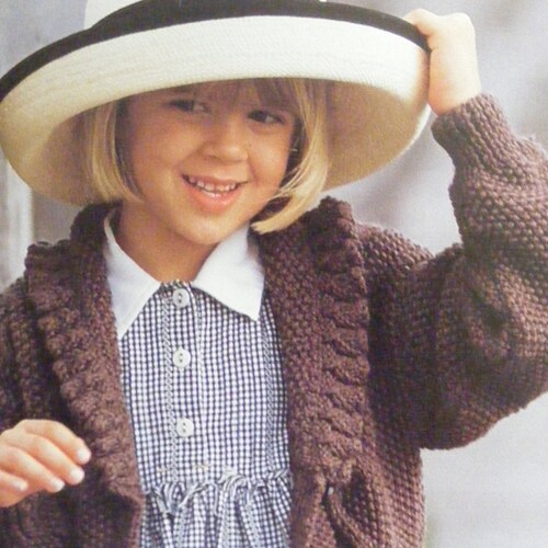 Girls Aran Cardigan Knitting Pattern PDF Childrens 24 26 28 Etsy