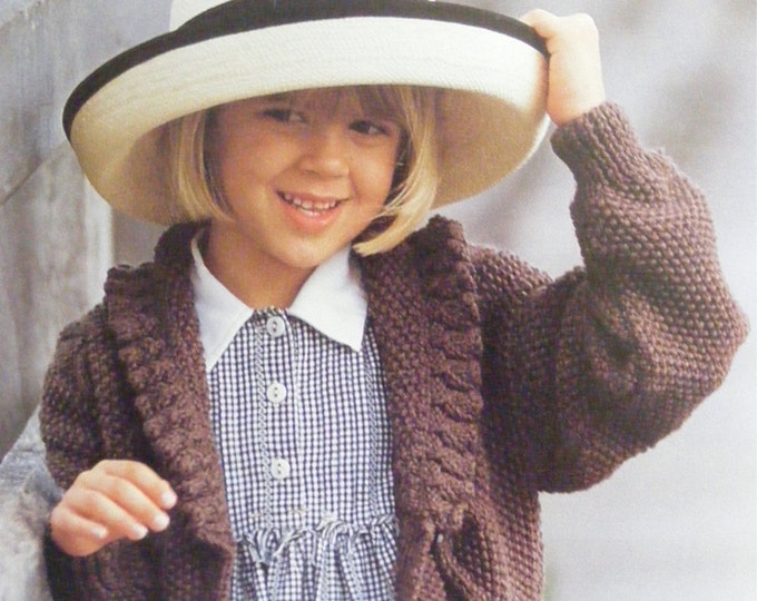 Girls Aran Cardigan Knitting Pattern PDF Childrens 24, 26, 28 and 30 inch chest, Vintage Aran Knitting Patterns for Children, pdf Download