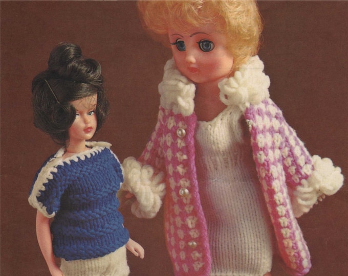 Dolls Clothes Knitting Pattern PDF for 12 and 14 inch Doll, Dolls Outfit Pattern, Vintage Knitting Patterns for Dolls, epattern Download