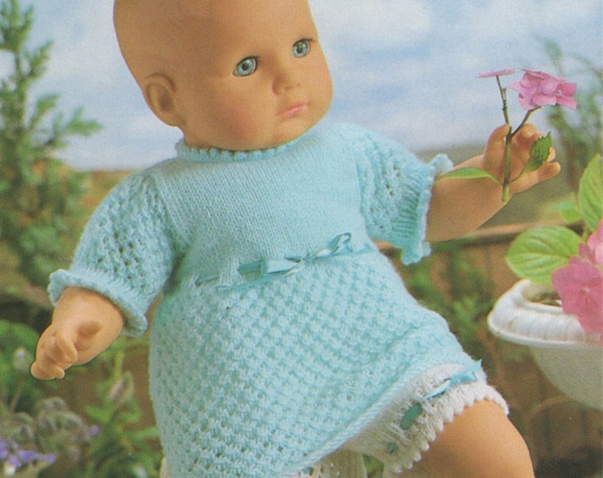 Dolls Clothes Knitting Pattern PDF for 16, 20 and 24 inch Doll, Dolls Outfit Pattern Dress and Pants, Vintage Knitting Patterns for Dolls