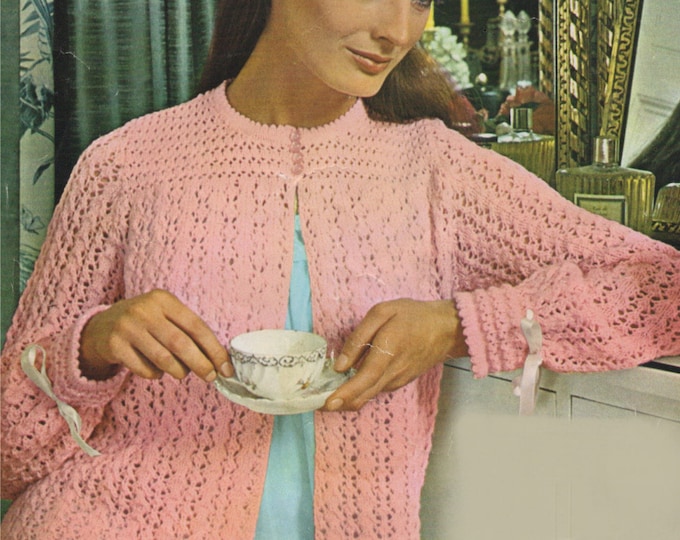 Womens Bedjacket Knitting Pattern PDF Ladies 34, 36, 38 and 40 inch chest, Lacy Stitch Bed Cardigan, Vintage Knitting Patterns for Women